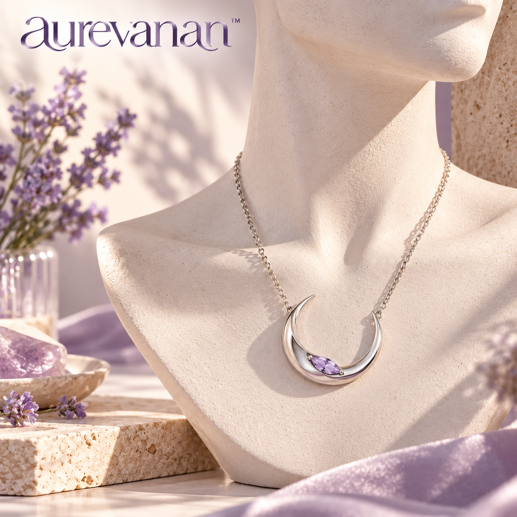 1 aurevanan™ Sculpted Crescent Pendant Necklace with Soft Lavender Accent