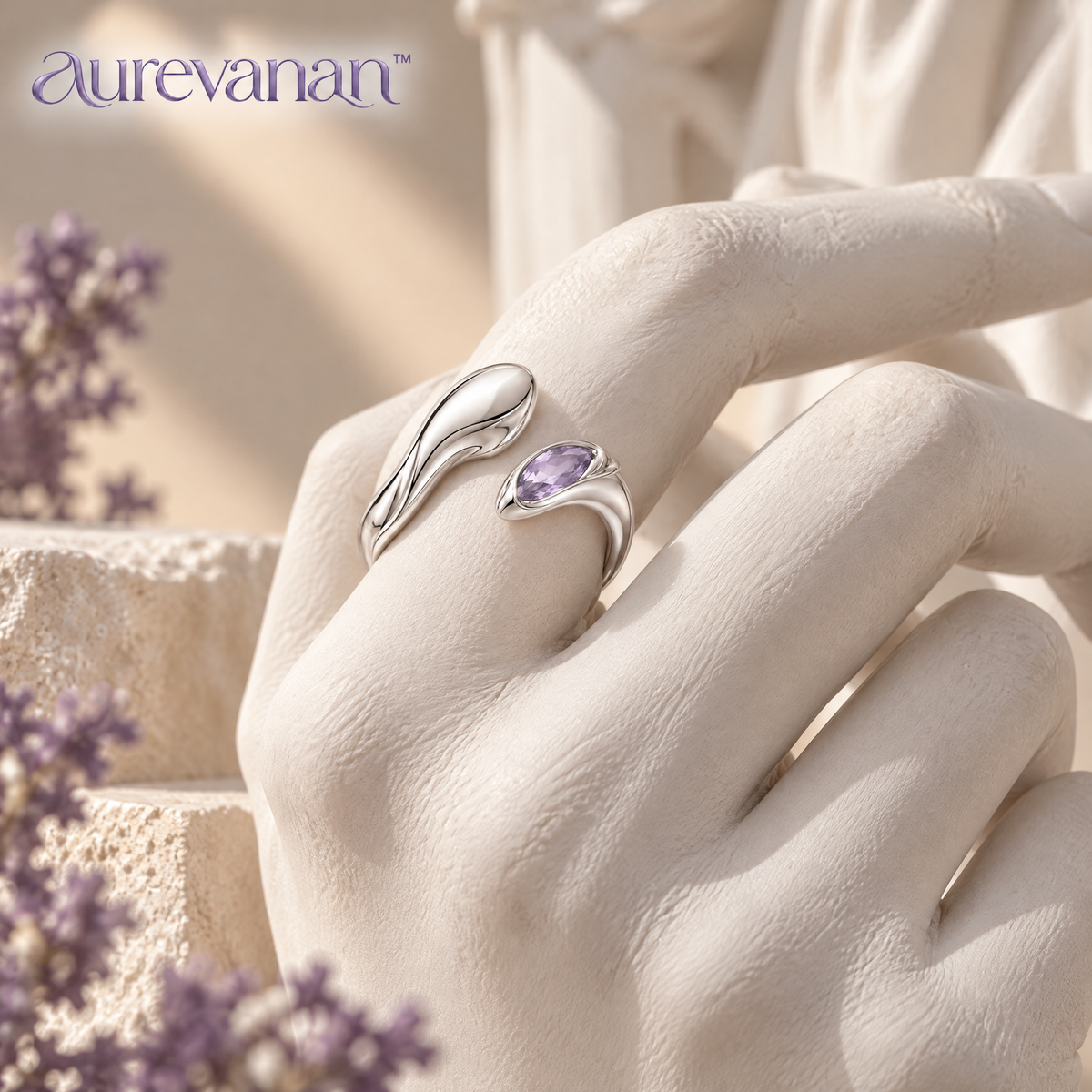 3 aurevanan™ Sculpted Open Curve Ring with Lavender Accent