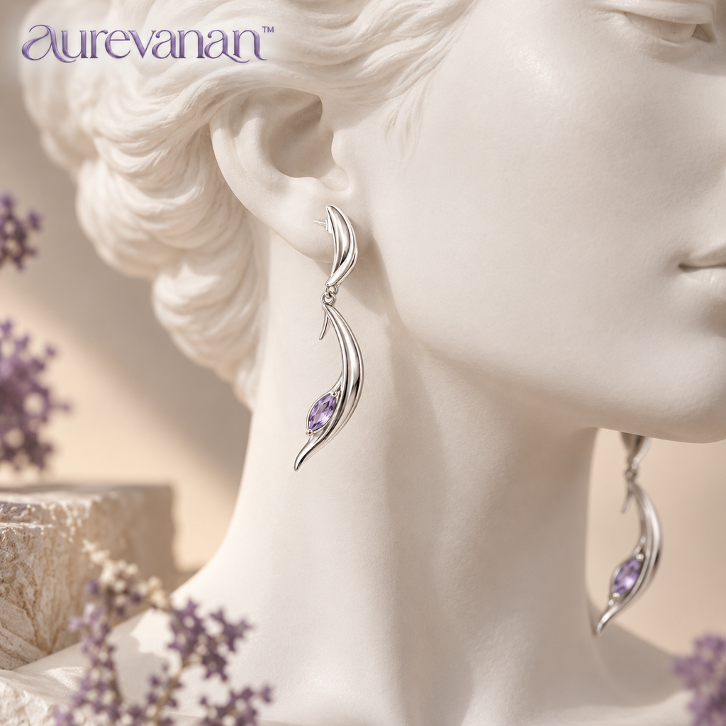 2 aurevanan™ Double Arc Drop Earrings with Muted Lavender Accent