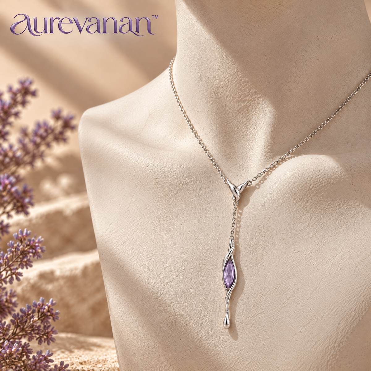 10 aurevanan™ Fine Chain Y-Necklace with Elongated Smoky Lavender Accent