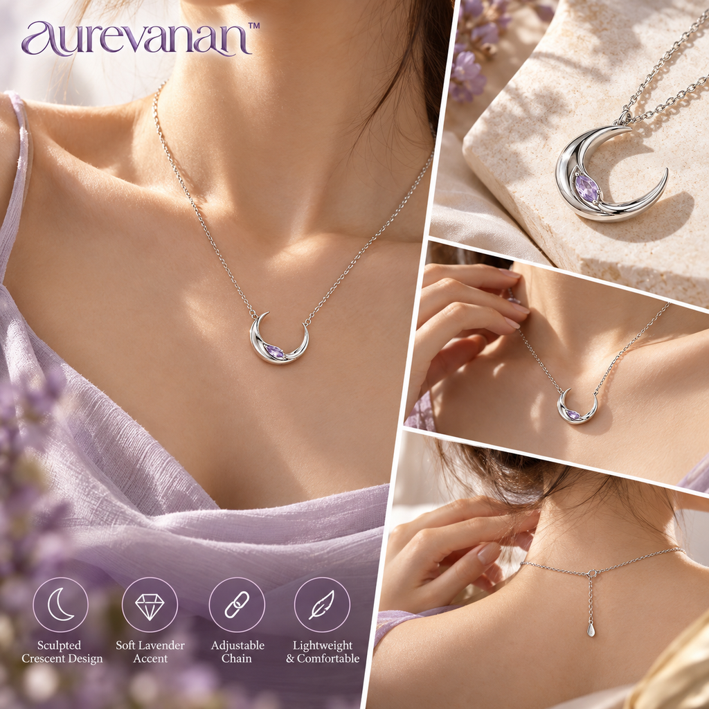 1 aurevanan™ Sculpted Crescent Pendant Necklace with Soft Lavender Accent