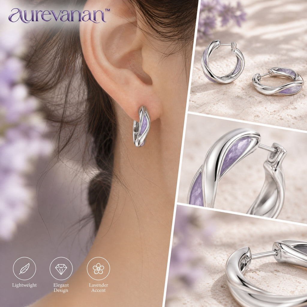 5 aurevanan™ Sculpted Ribbon Hoop Earrings with Soft Purple Inlay