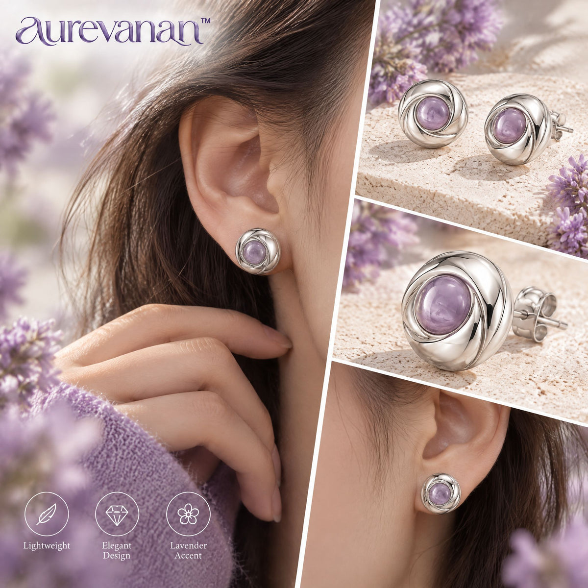 7 aurevanan™ Slim Oval Link Bracelet with Pale Lavender Accent