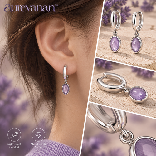 13 aurevanan™ Slender Huggie Earrings with Suspended Lavender Oval Accent