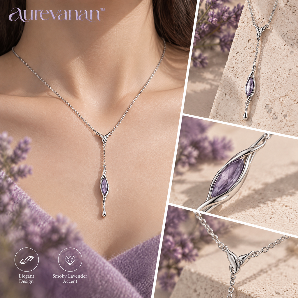 10 aurevanan™ Fine Chain Y-Necklace with Elongated Smoky Lavender Accent