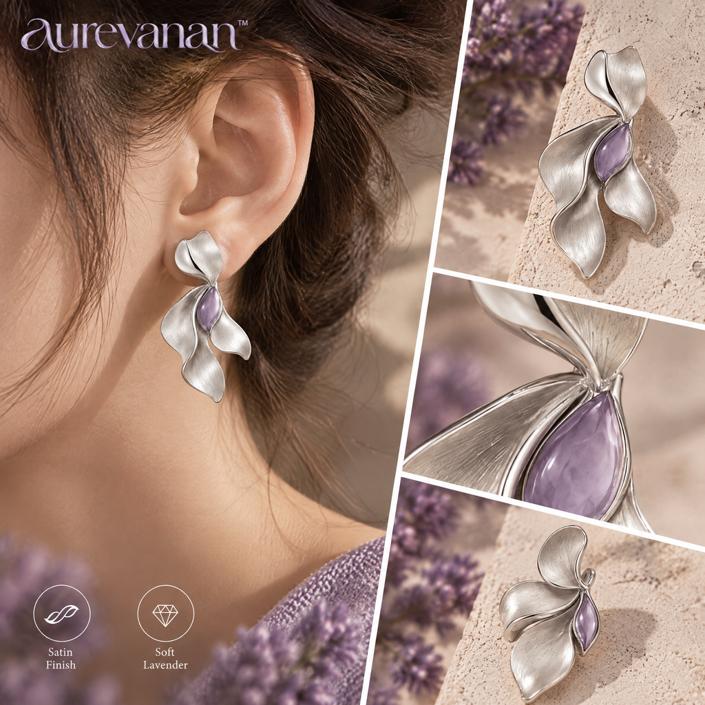 11 aurevanan™ Asymmetrical Silver-Tone Petal Earrings with Soft Lavender Accent