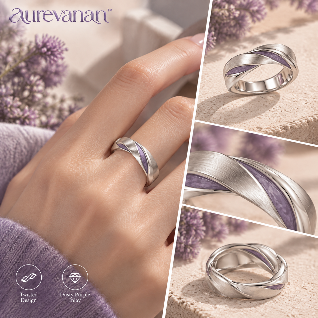 9 aurevanan™ Twisted Silver-Tone Band Ring with Dusty Purple Inlay