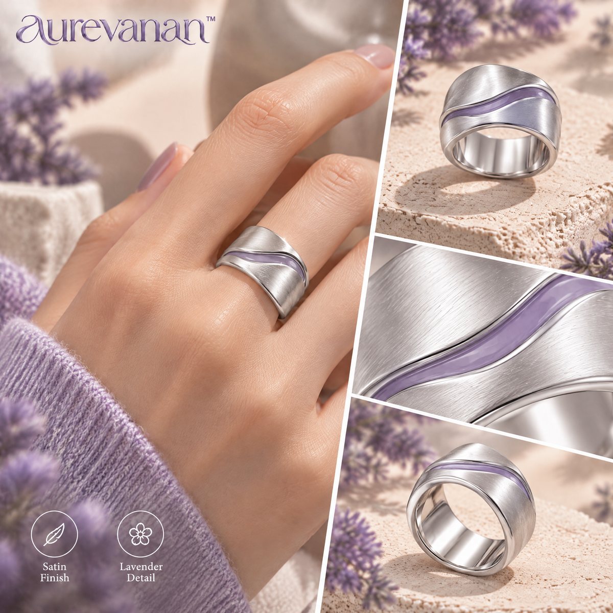 8 aurevanan™ Polished Dome Stud Earrings with Muted Lavender Center