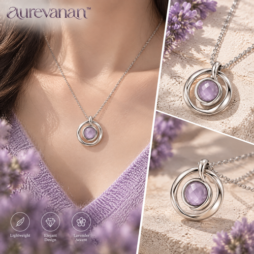 14 aurevanan™ Layered Open Circle Pendant Necklace with Muted Lilac Center