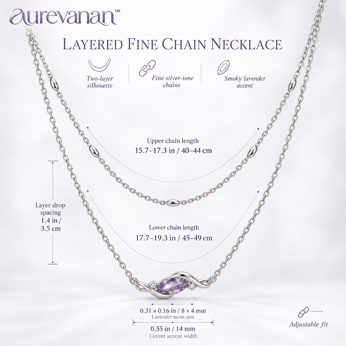 4 aurevanan™ Layered Fine Chain Necklace with Smoky Lavender Accent