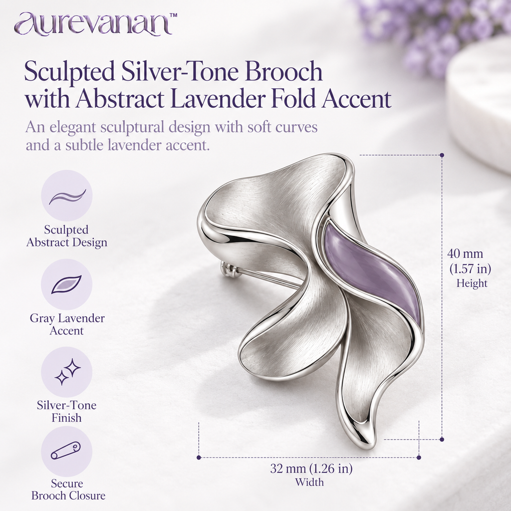 15 aurevanan™ Sculpted Silver-Tone Brooch with Abstract Lavender Fold Accent