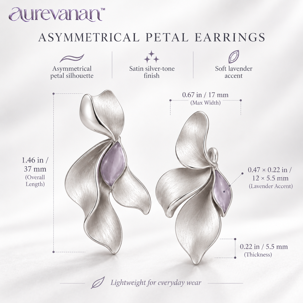 11 aurevanan™ Asymmetrical Silver-Tone Petal Earrings with Soft Lavender Accent