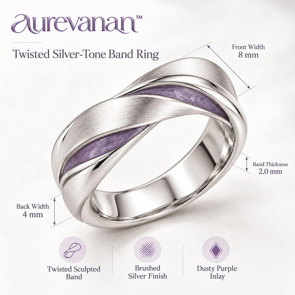 9 aurevanan™ Twisted Silver-Tone Band Ring with Dusty Purple Inlay