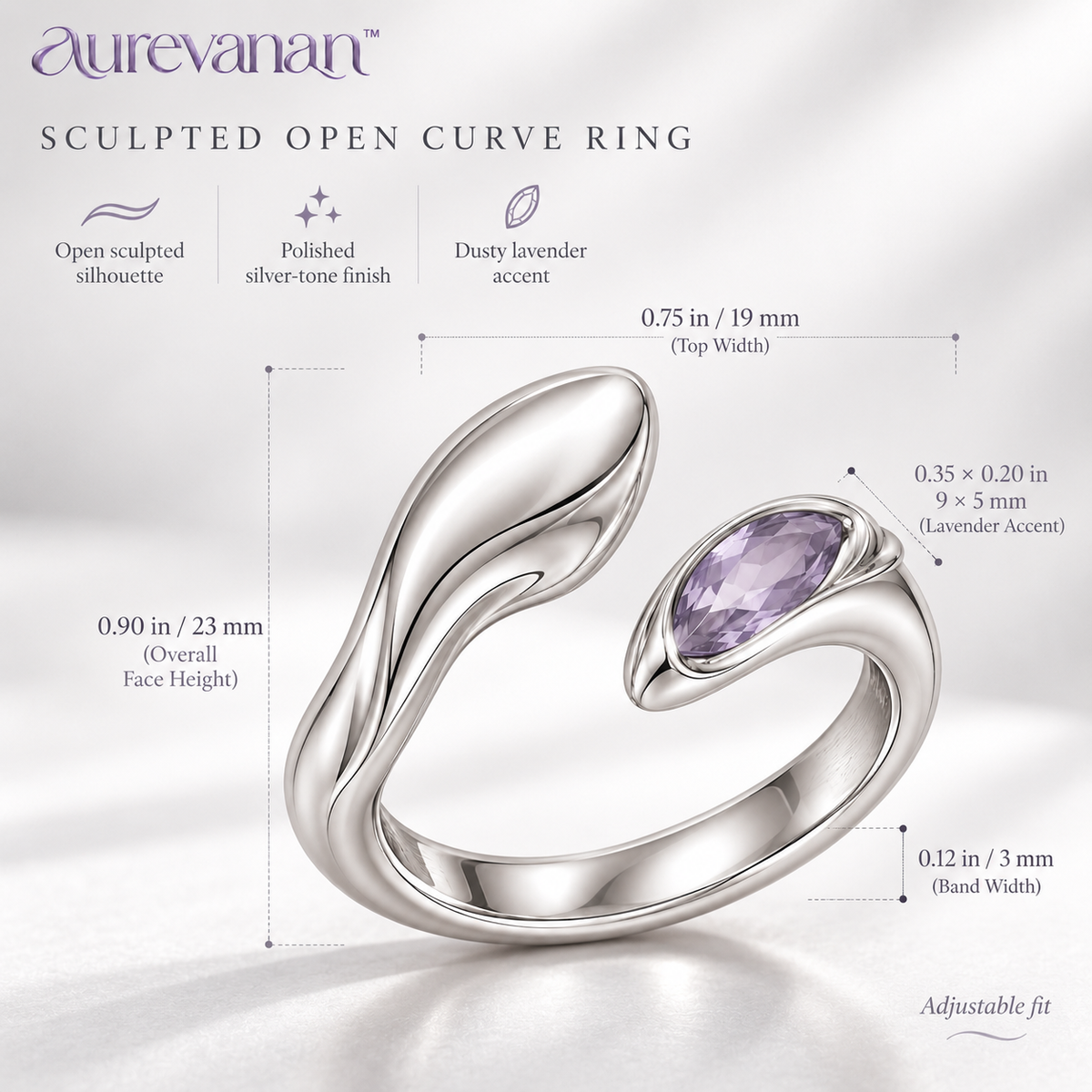 3 aurevanan™ Sculpted Open Curve Ring with Lavender Accent
