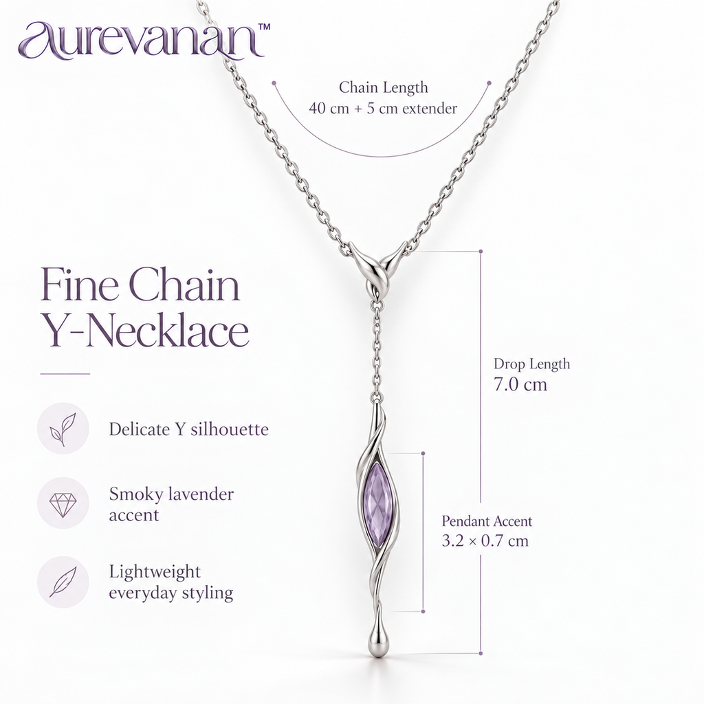 10 aurevanan™ Fine Chain Y-Necklace with Elongated Smoky Lavender Accent