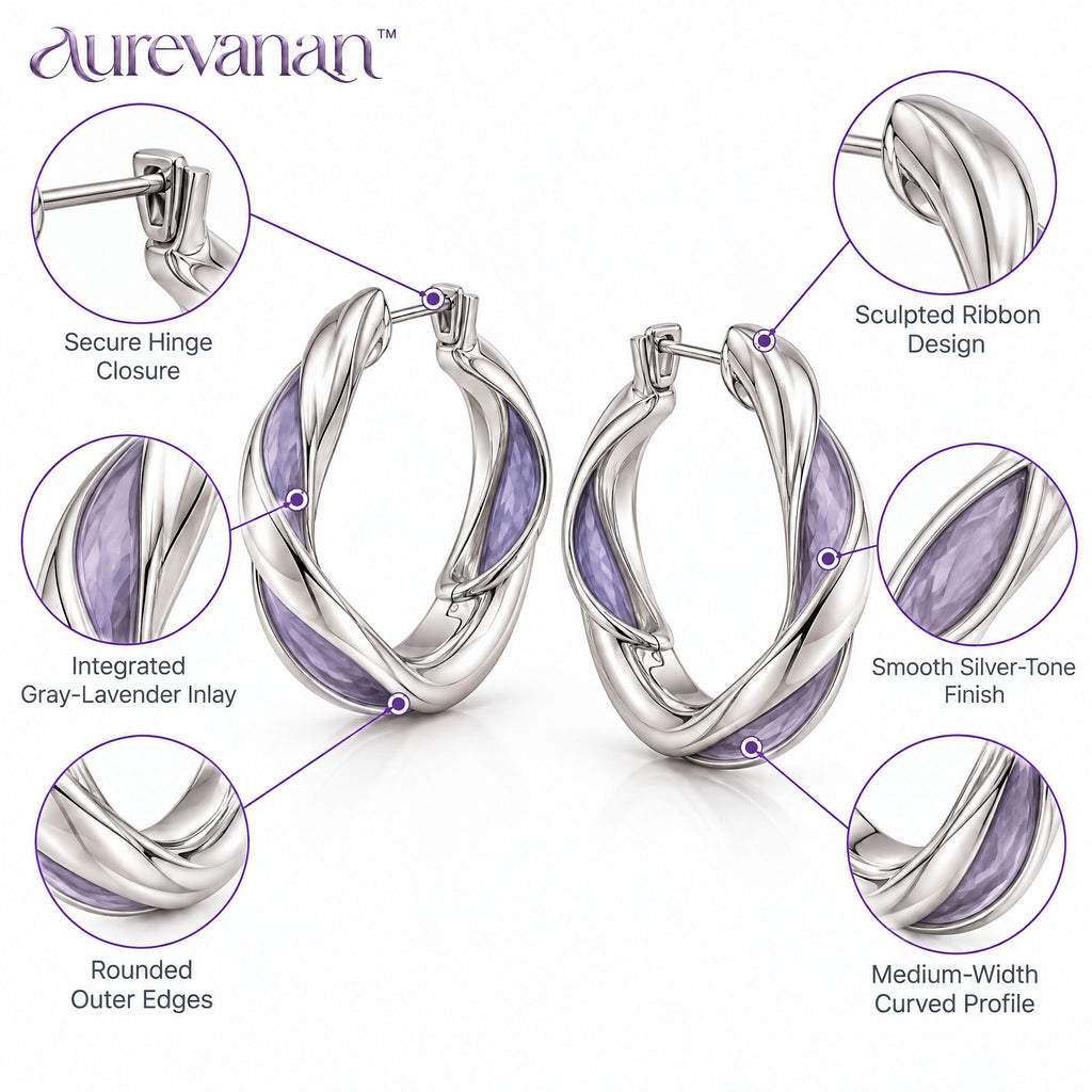 5 aurevanan™ Sculpted Ribbon Hoop Earrings with Soft Purple Inlay