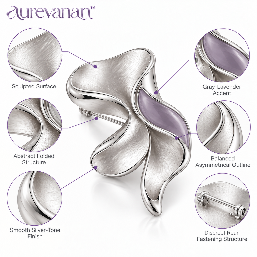 15 aurevanan™ Sculpted Silver-Tone Brooch with Abstract Lavender Fold Accent