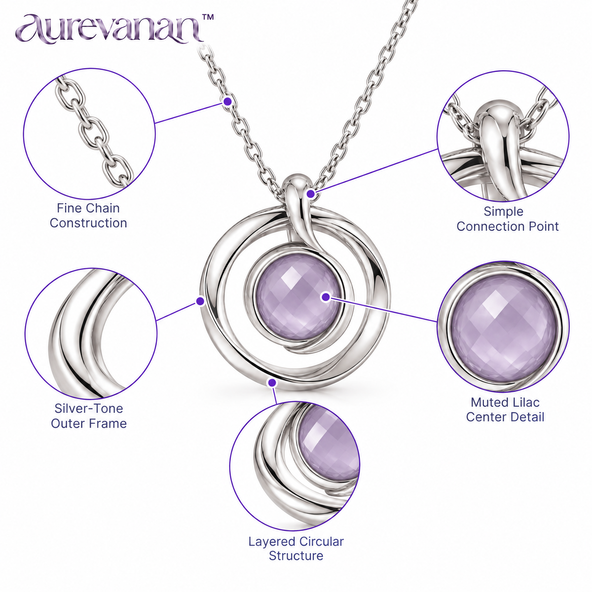 14 aurevanan™ Layered Open Circle Pendant Necklace with Muted Lilac Center