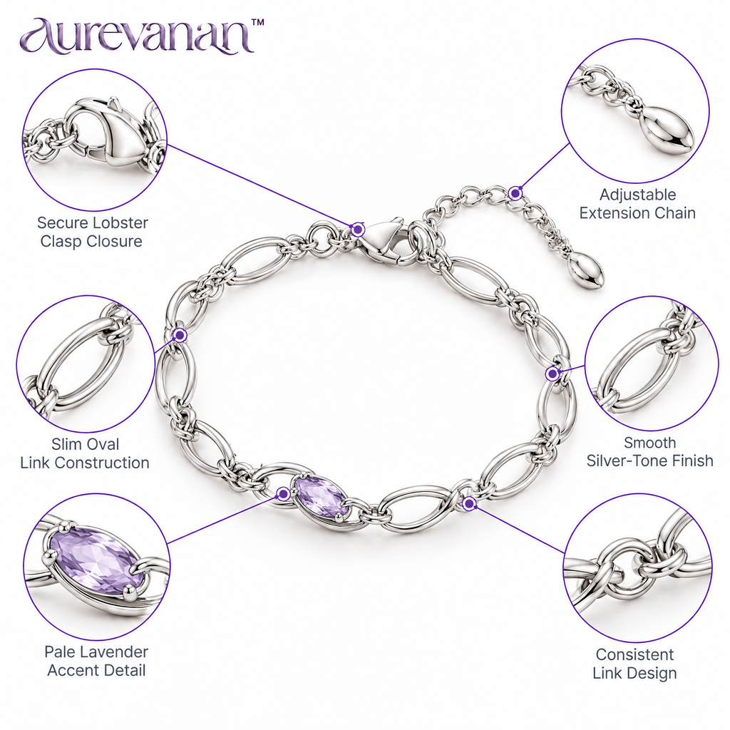 6 aurevanan™ Slim Oval Link Bracelet with Pale Lavender Accent