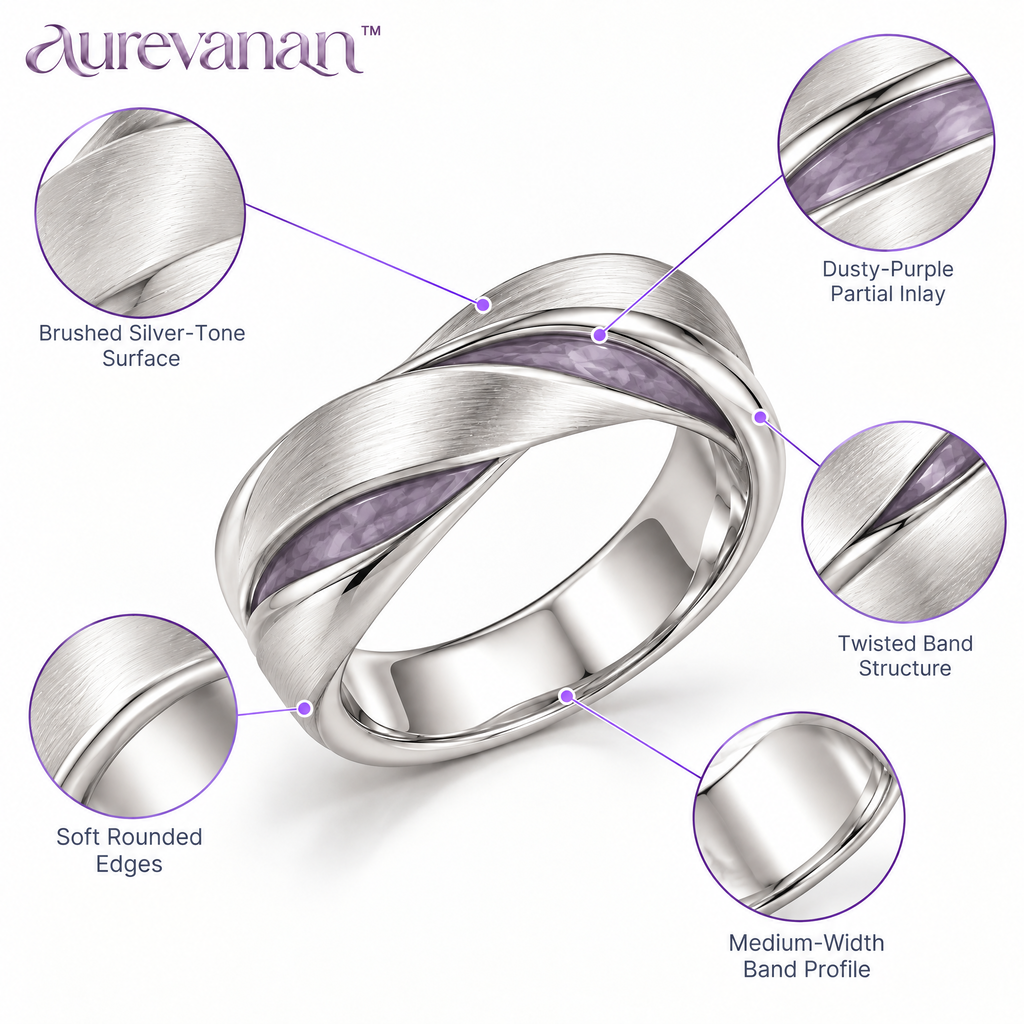 9 aurevanan™ Twisted Silver-Tone Band Ring with Dusty Purple Inlay