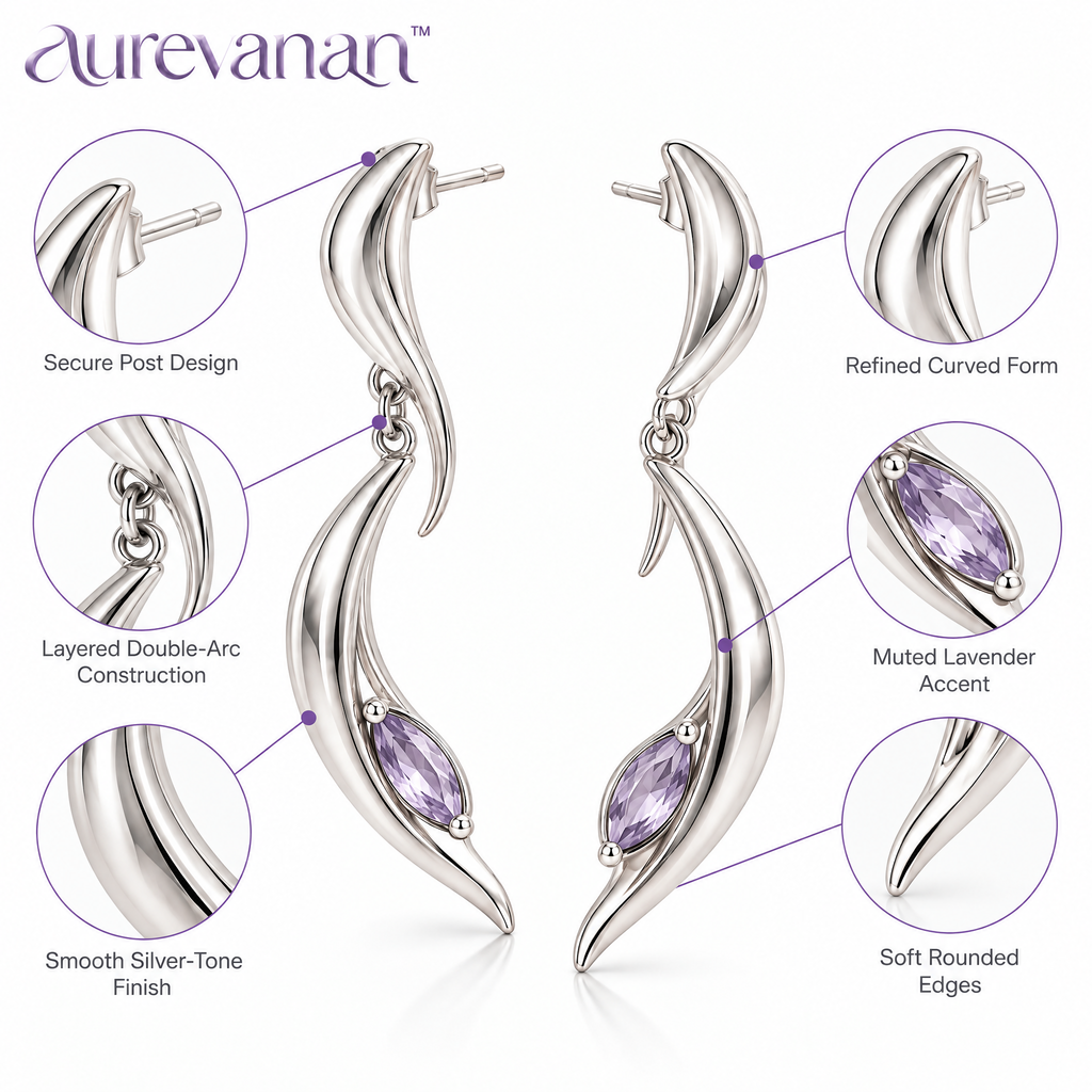 2 aurevanan™ Double Arc Drop Earrings with Muted Lavender Accent