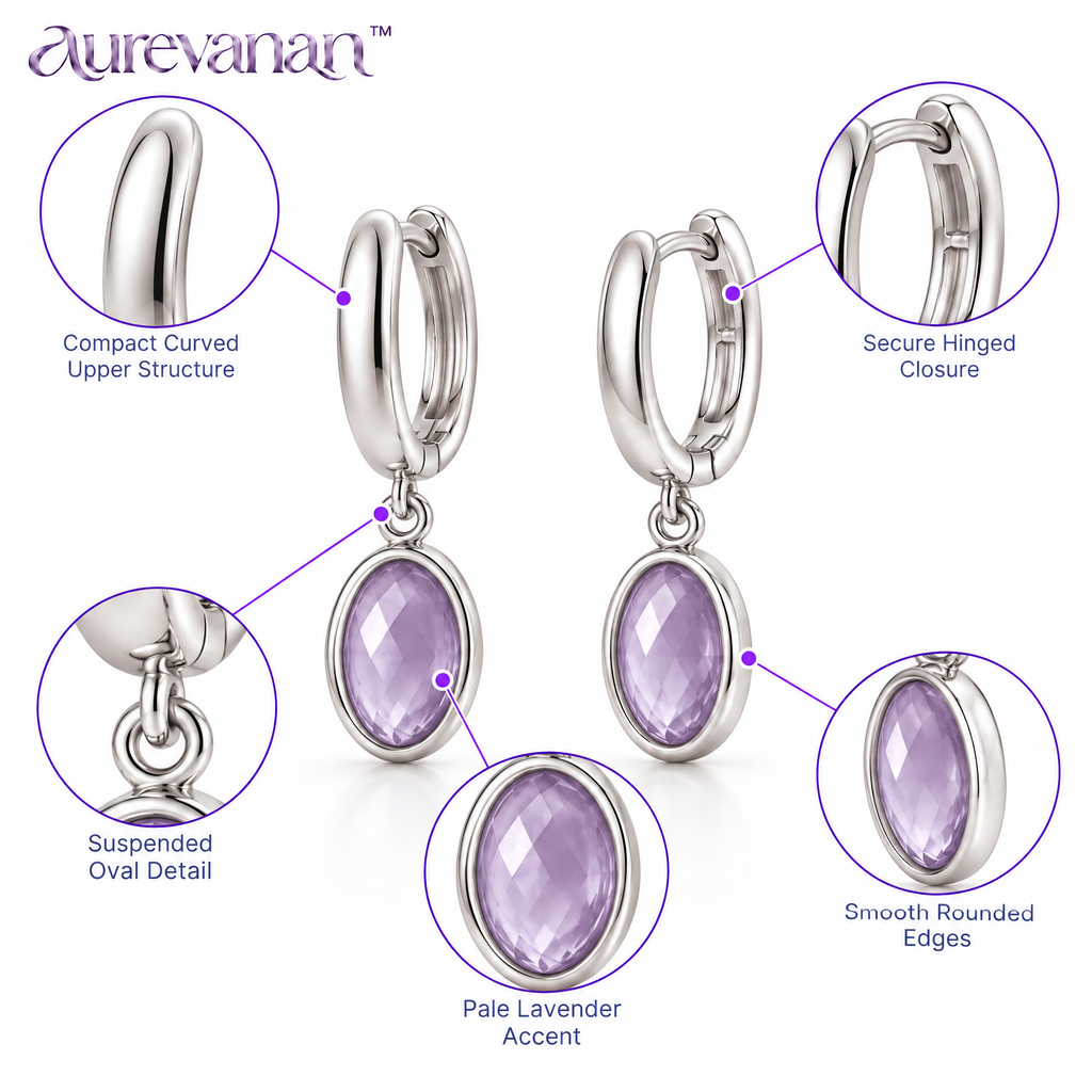 13 aurevanan™ Slender Huggie Earrings with Suspended Lavender Oval Accent