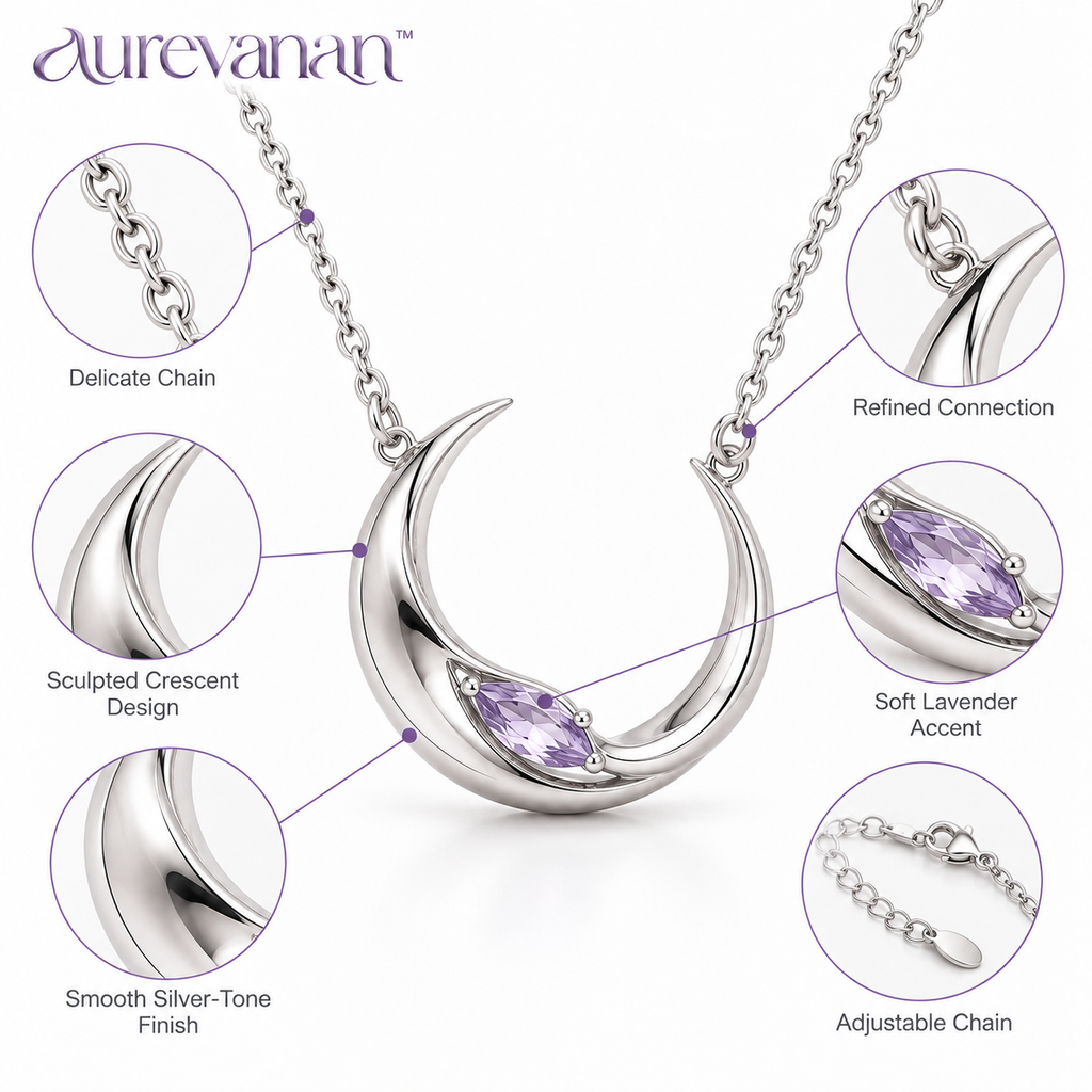 1 aurevanan™ Sculpted Crescent Pendant Necklace with Soft Lavender Accent