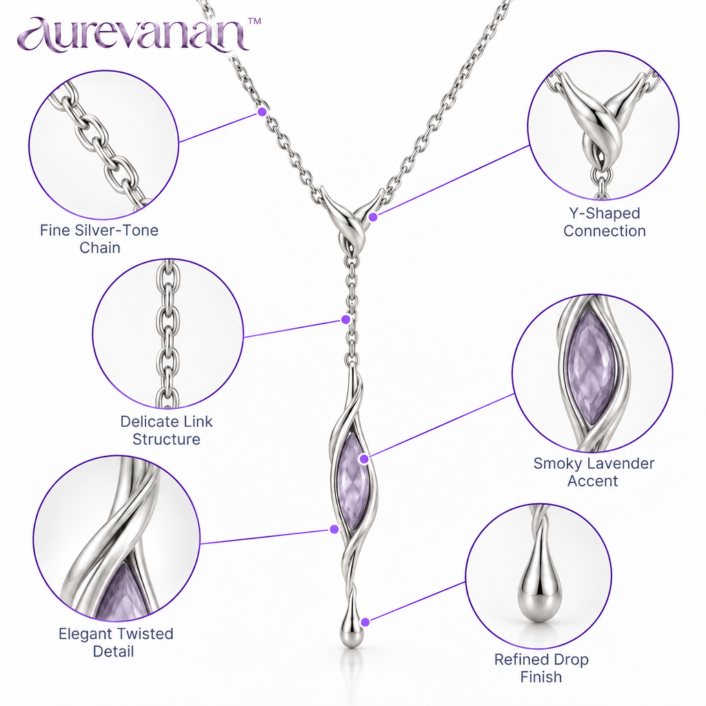 10 aurevanan™ Fine Chain Y-Necklace with Elongated Smoky Lavender Accent