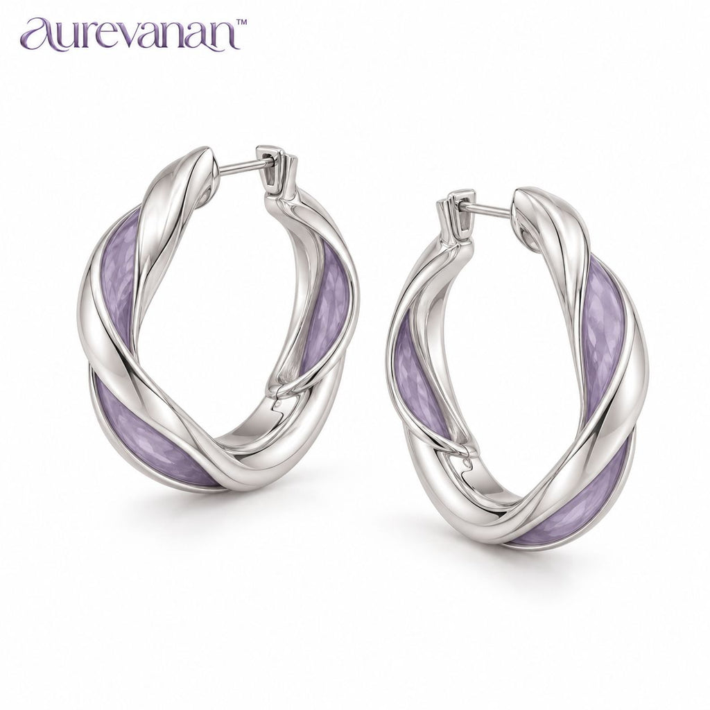 5 aurevanan™ Sculpted Ribbon Hoop Earrings with Soft Purple Inlay