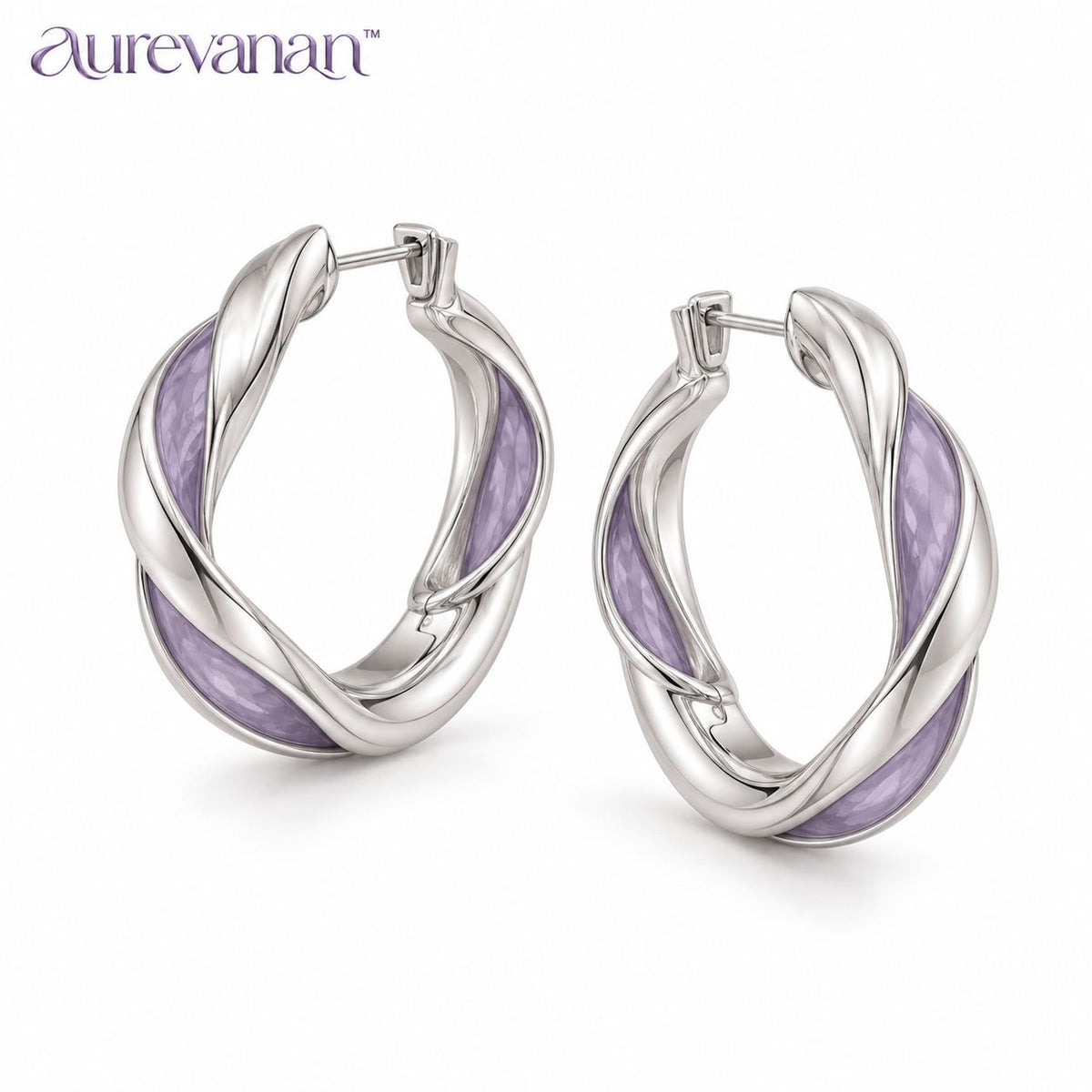 5 aurevanan™ Sculpted Ribbon Hoop Earrings with Soft Purple Inlay