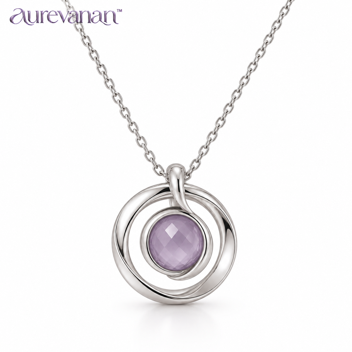 14 aurevanan™ Layered Open Circle Pendant Necklace with Muted Lilac Center