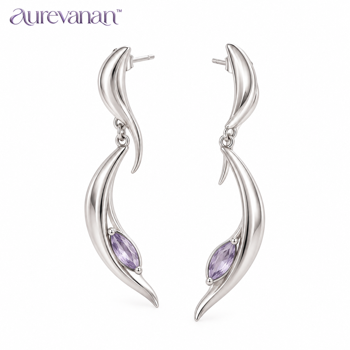 2 aurevanan™ Double Arc Drop Earrings with Muted Lavender Accent