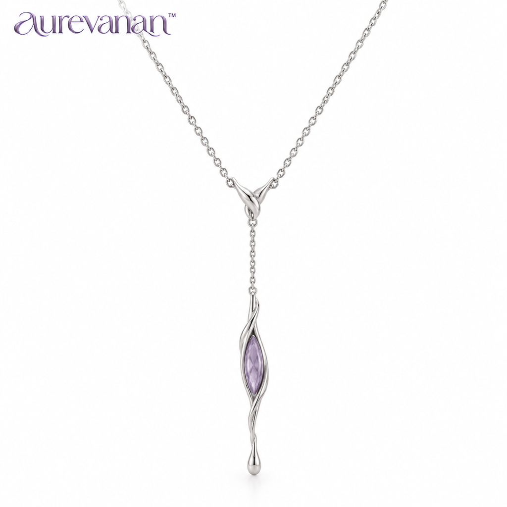 10 aurevanan™ Fine Chain Y-Necklace with Elongated Smoky Lavender Accent