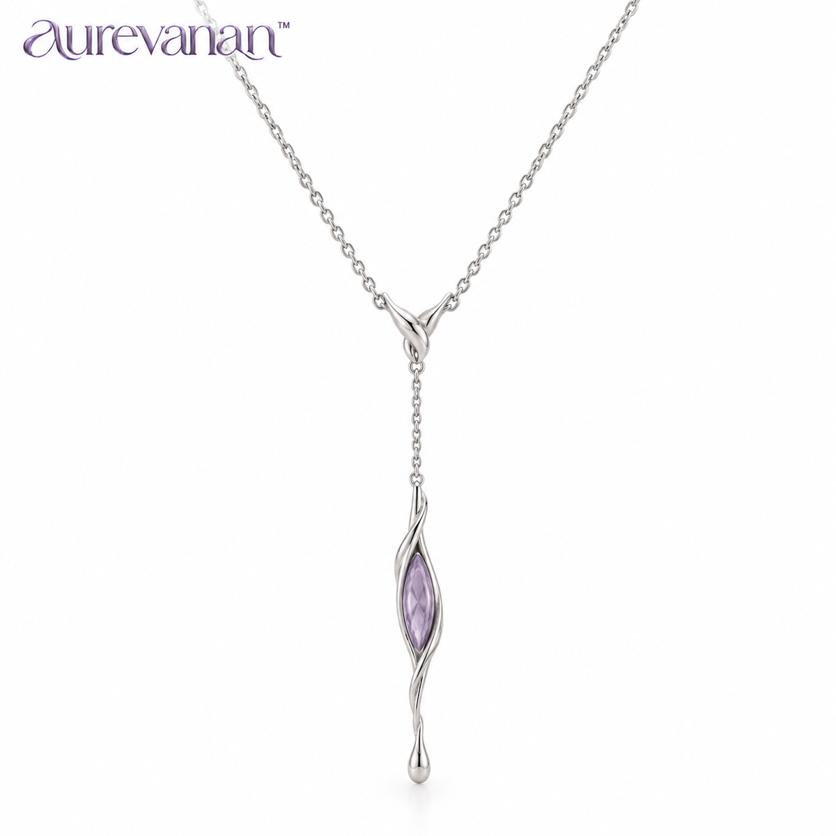 10 aurevanan™ Fine Chain Y-Necklace with Elongated Smoky Lavender Accent