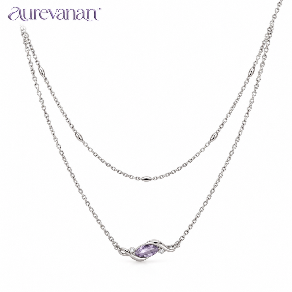 4 aurevanan™ Layered Fine Chain Necklace with Smoky Lavender Accent