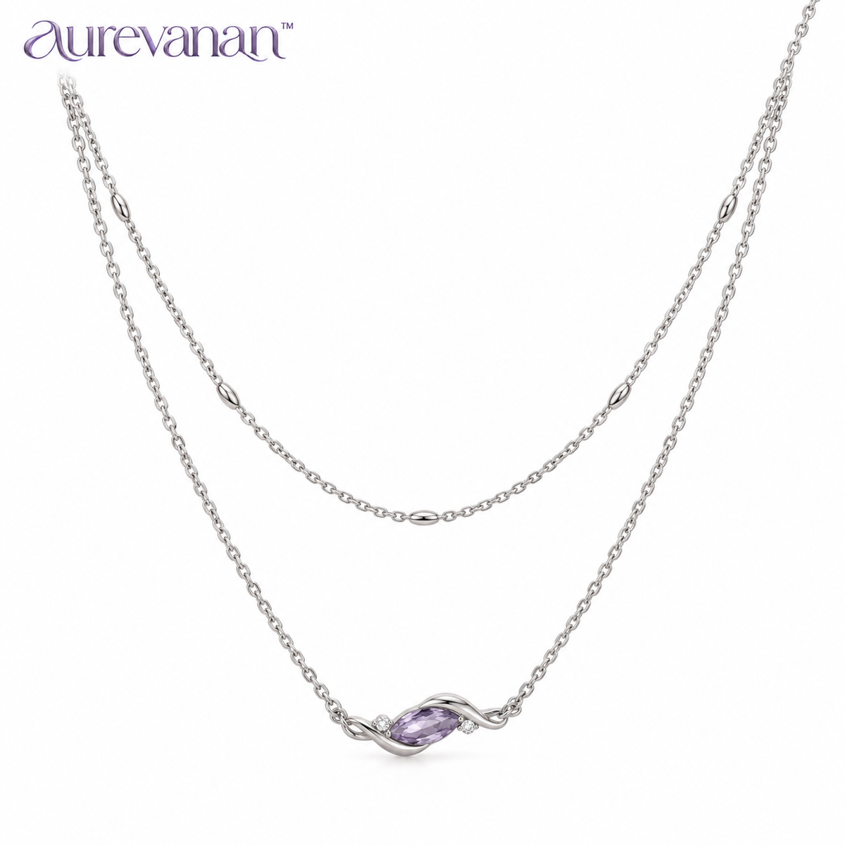 4 aurevanan™ Layered Fine Chain Necklace with Smoky Lavender Accent