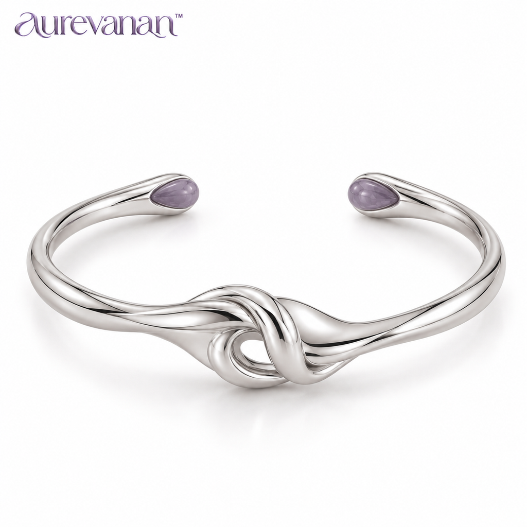 12 aurevanan™ Sculpted Knot Cuff Bracelet with Muted Purple Accent Tips