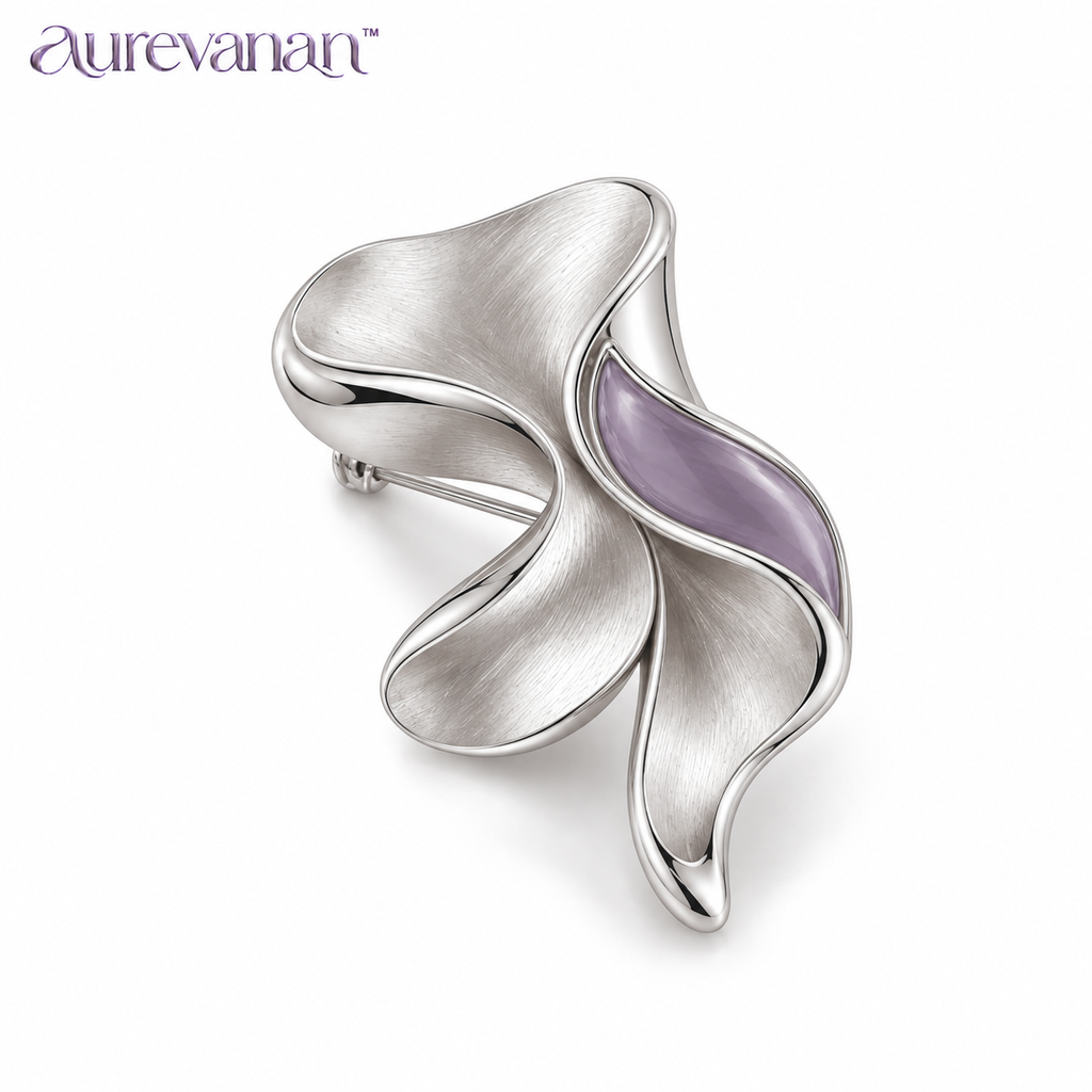 15 aurevanan™ Sculpted Silver-Tone Brooch with Abstract Lavender Fold Accent