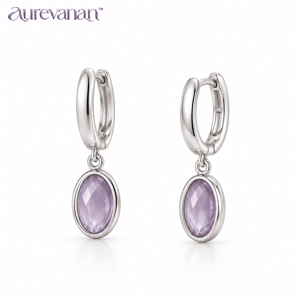 13 aurevanan™ Slender Huggie Earrings with Suspended Lavender Oval Accent