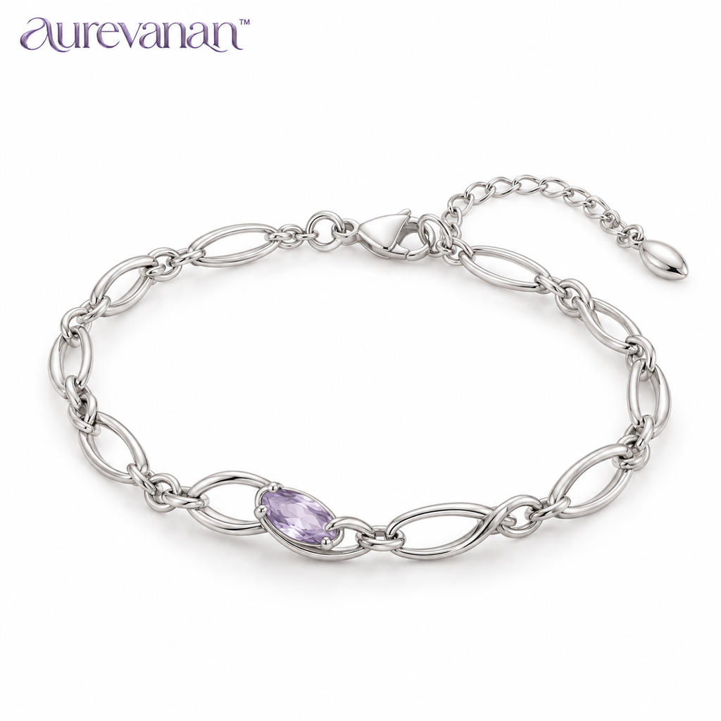6 aurevanan™ Slim Oval Link Bracelet with Pale Lavender Accent