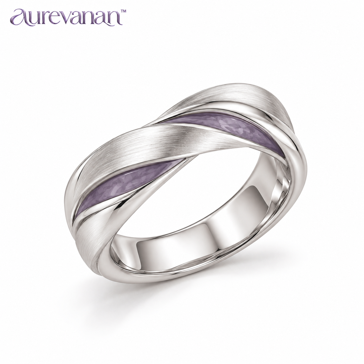 9 aurevanan™ Twisted Silver-Tone Band Ring with Dusty Purple Inlay