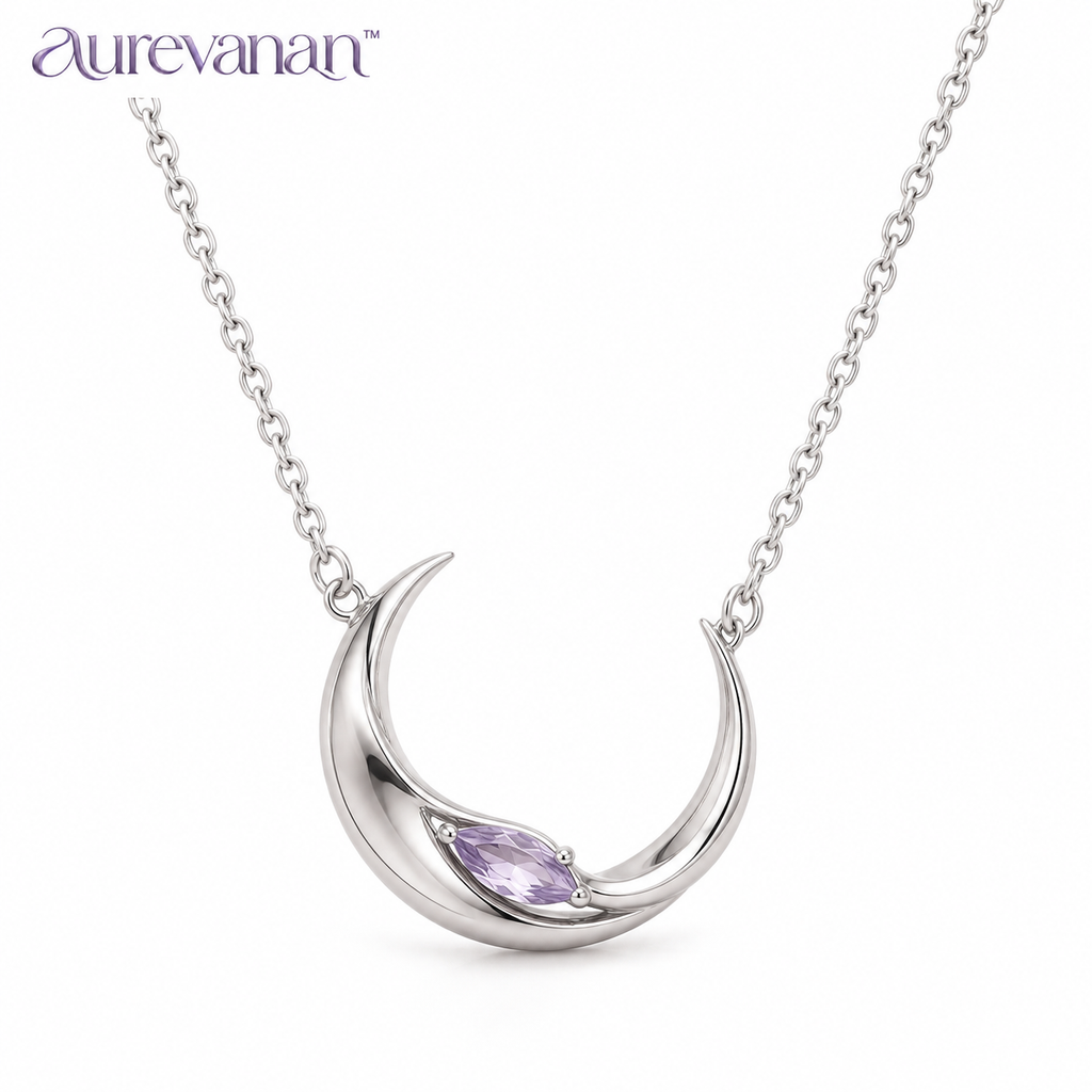 1 aurevanan™ Sculpted Crescent Pendant Necklace with Soft Lavender Accent